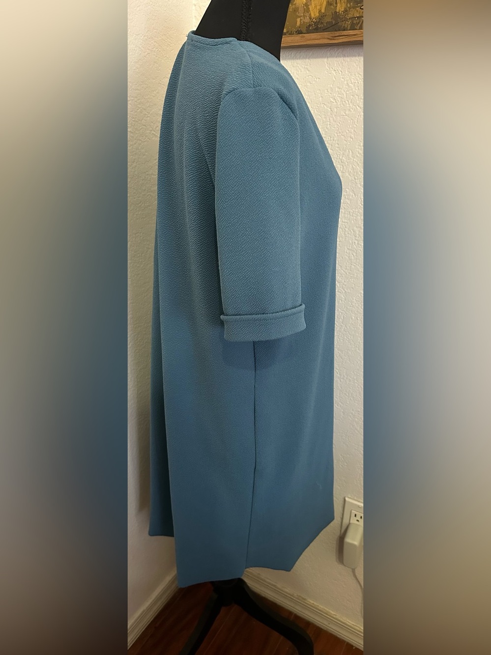 Zara Sheath V-Neck Short Sleeve Blue Mini Dress- Size Small - Picture 2 of 6